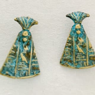Blue rust Little pyramid with lotus on top earrings