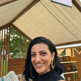 Half moon with blue dangling stones earrings