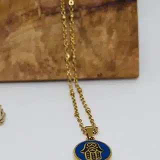 Boho enameled blue Fatima hand necklace