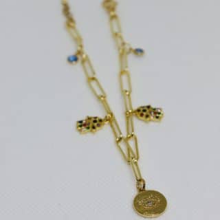 Gold plated bracelet with eye pendant