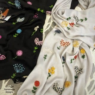 Black Colorful Petals Pashmina Shawl