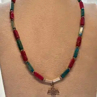 Boho necklace with blue and pink jaspe