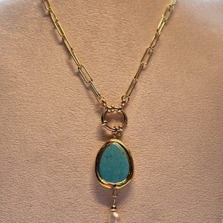 18k gold plated necklace with turquoise pendant