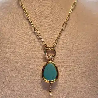 18k gold plated necklace with turquoise pendant