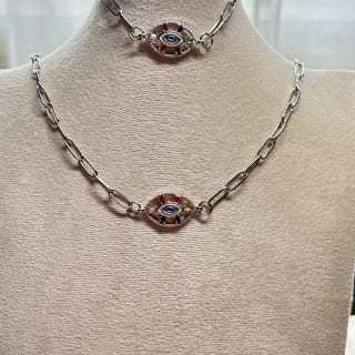 Set Boho necklace and bracelet with camel eye