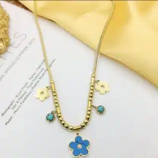 flower, necklace, gold plated, stainless steel
