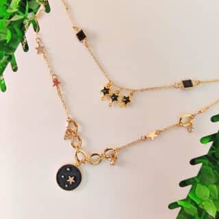 2-layered black star necklace