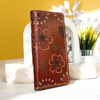 Handmade Genuine leather wallet with flowers