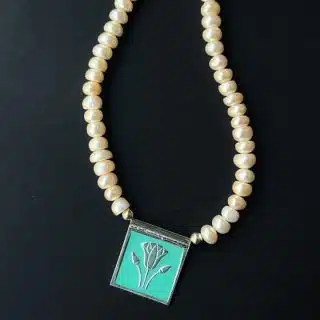 Double sided lotus # sterling silver pendant with pearls necklace.