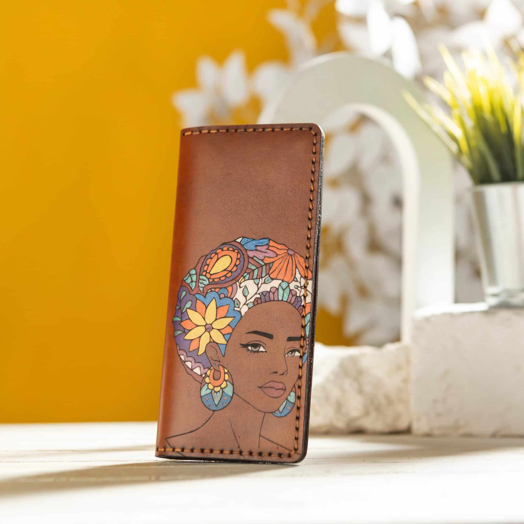 0200 Handmade Genuine leather wallet with African girl 1 0200 Handmade Genuine leather wallet with African girl