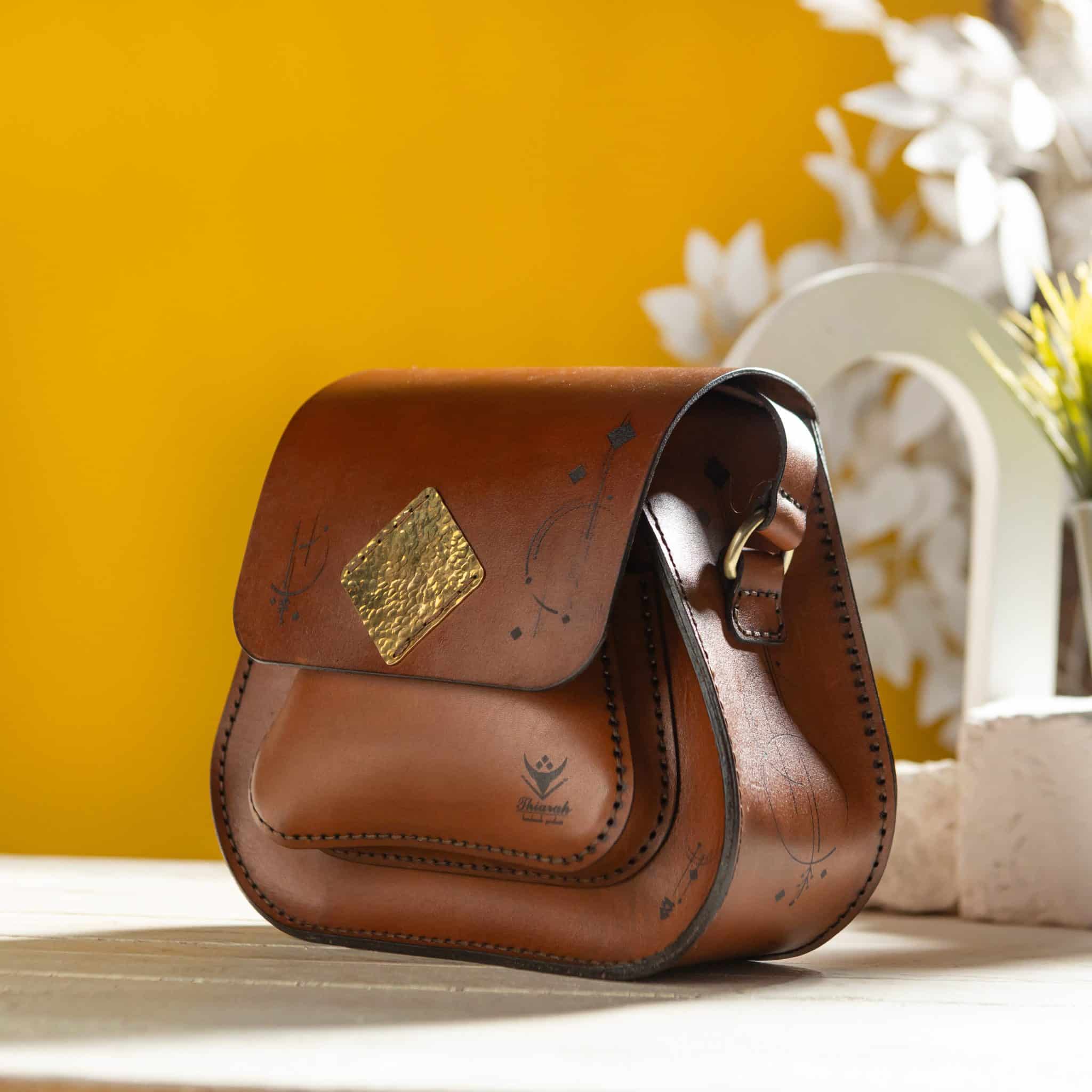 0103 Handmade Genuine leather cross bag with square copper plate 1 0103 Handmade Genuine leather cross bag with square copper plate