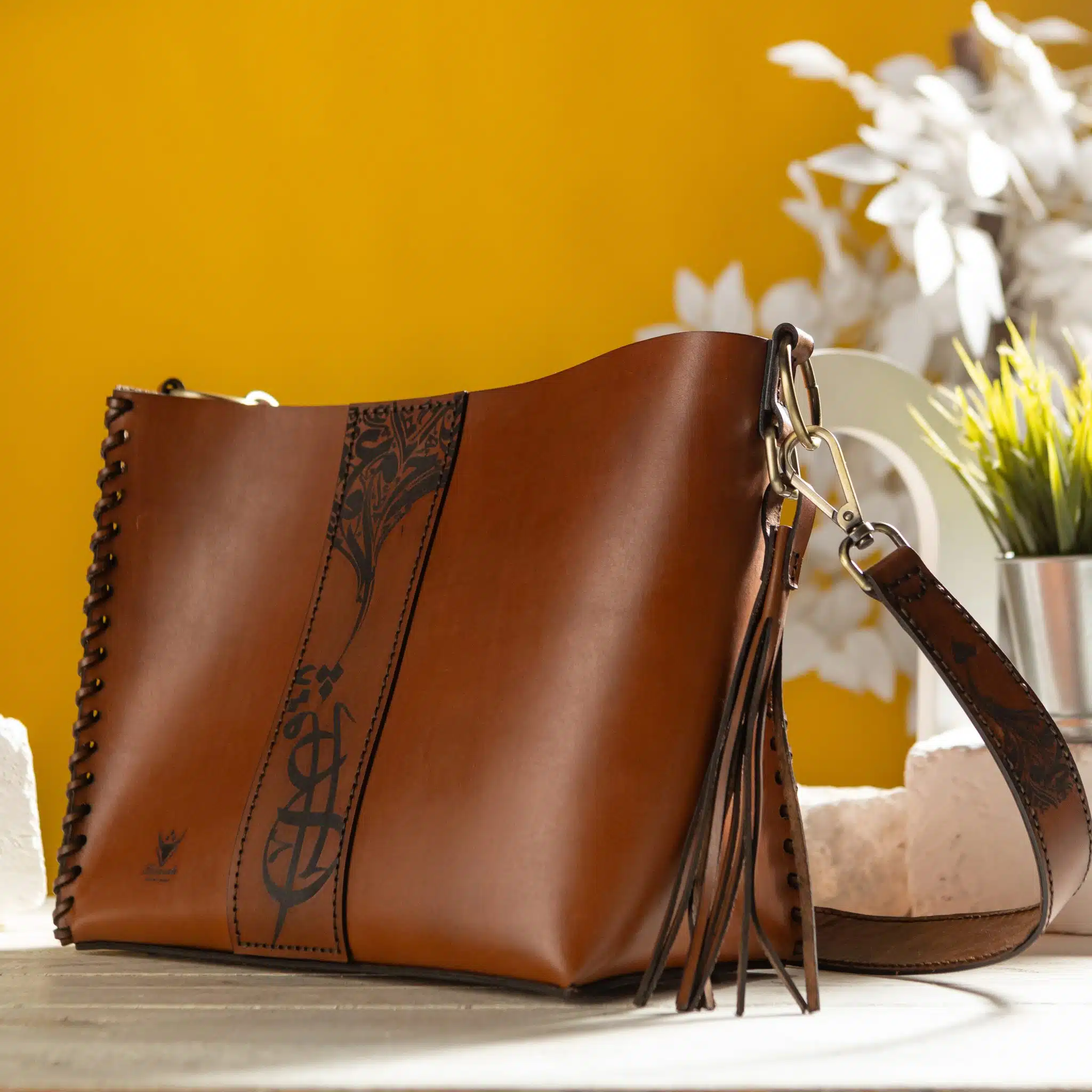 Handmade Genuine leather arabic love tote bag 1 Handmade Genuine leather arabic love tote bag