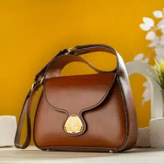 0112 Handmade Genuine leather cross bag with pottery