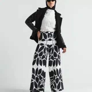 Floral black and white Velvet wide leg pants