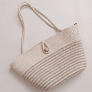 Cotton cord rope shoulder bag off white and beige