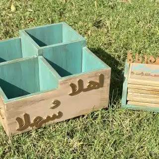 Vintage Beige x Emerald Cutlery & Arabic Coasters