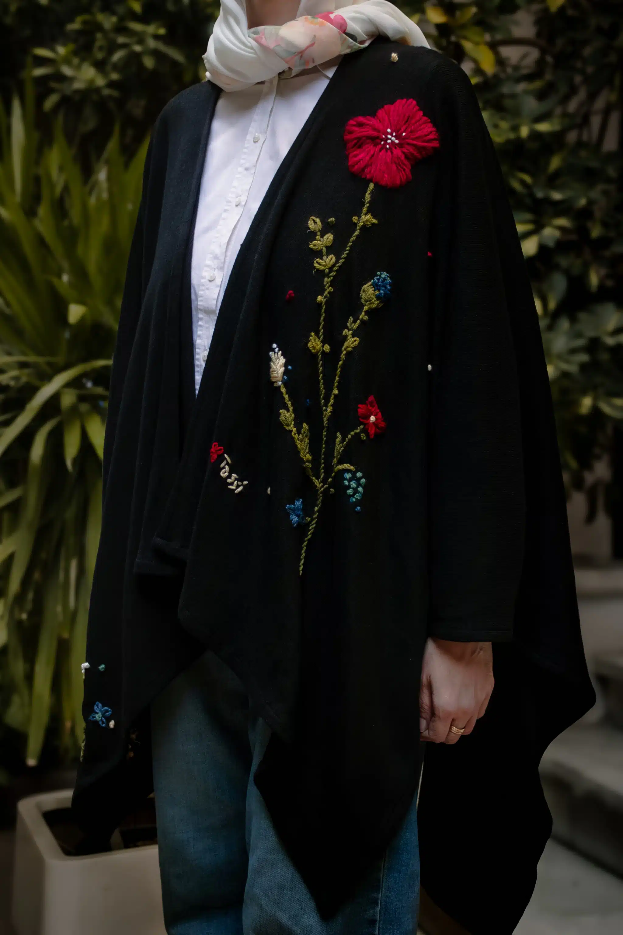 Red Flower Wool Cape / Cardigan / Poncho 2 IMG 0359 Enhanced NR scaled