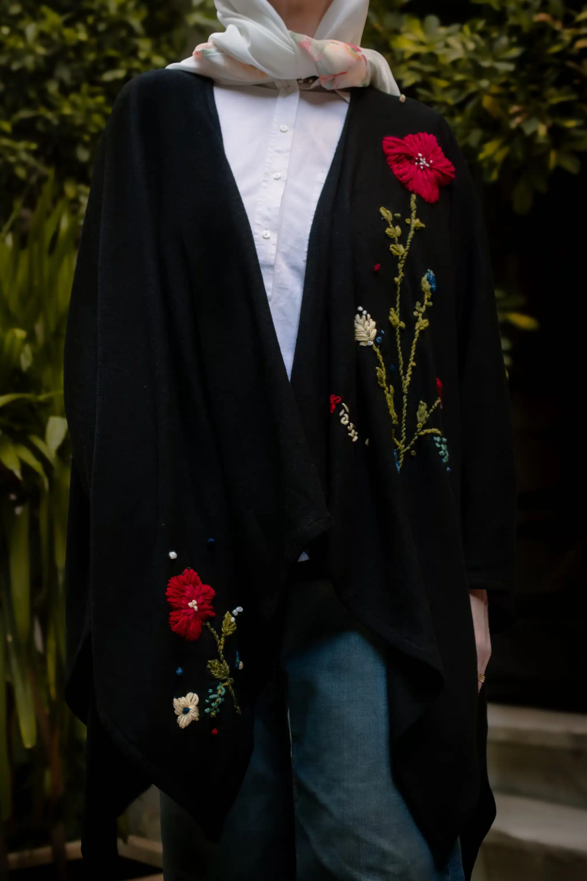 Red Flower Wool Cape / Cardigan / Poncho 1 Red Flower Wool Cape / Cardigan / Poncho