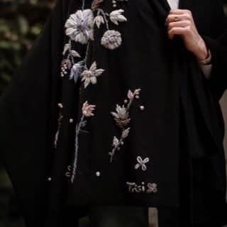 Neutral Floral Black Shawl