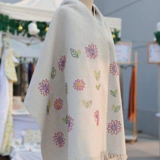 Burgundy Floral Hand-Embroidered Natural Cotton shawl