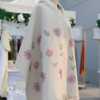 Burgundy Floral Hand-Embroidered Natural Cotton shawl