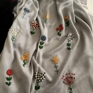 Grey Colorful Petals Pashmina Shawl