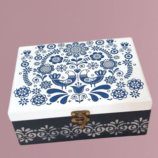 Handcrafted Box - Birds Print (bluexwhite)
