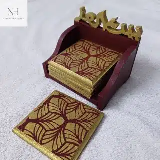 Handmade set of coasters with stand