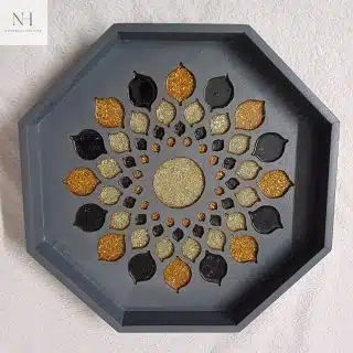 Wooden tray with resin and crystals