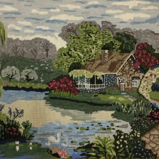 Handmade Tapestry Wall Art – Scenic Cottage by the Lake