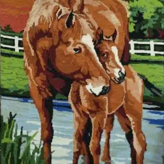 Serene Bond: Mare and Foal by the Water"