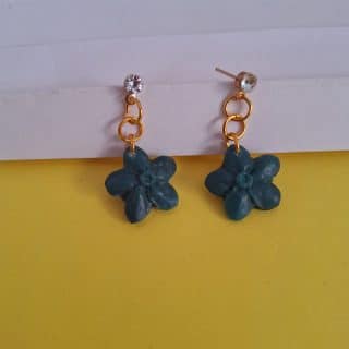 polymer clay vintage floral earrings green