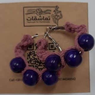 Elegant Handmade Pink Braided Hoop Earrings with Bold Purple Beads