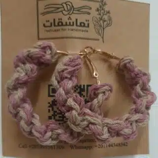 Handmade Braided Pink & Beige Hoop Earrings – Soft Elegance by Tashuqat