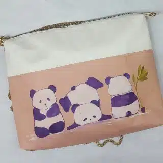 3 Pandas cross bag fabric painting
