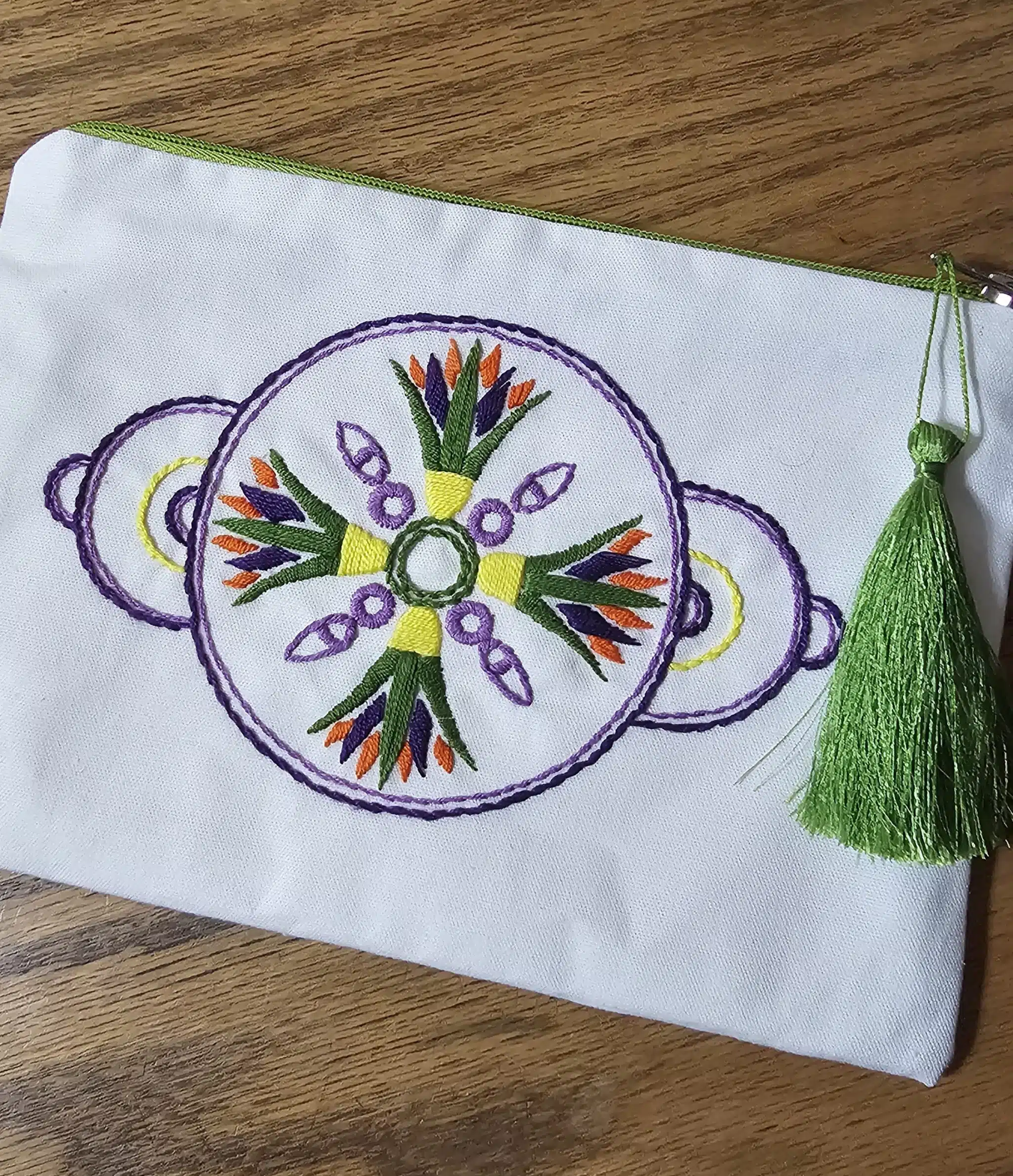 Lotus Hand-embroidered cotton pouch 1 Lotus Hand-embroidered cotton pouch