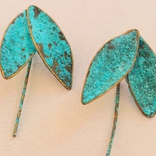 2 leaves bluerust earrings with hook