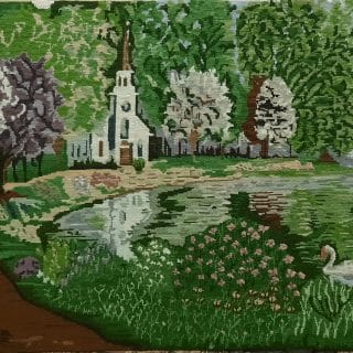 Tranquil Garden Scene Handcrafted Canvas with Wool Yarn