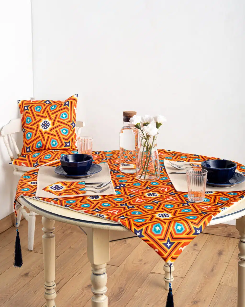 Orange Arabesque Square Table Cloth 1 Orange Arabesque Square Table Cloth