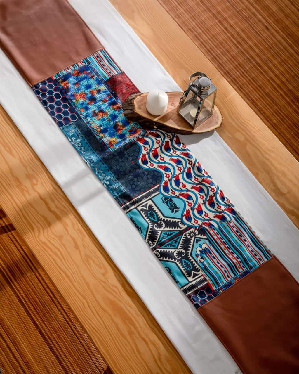 Blue Leather patchwork runner 1 Blue Leather patchwork runner