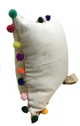 Handmade Linen Cushion with Colorful Pom-Pom Trim 2 C2041A