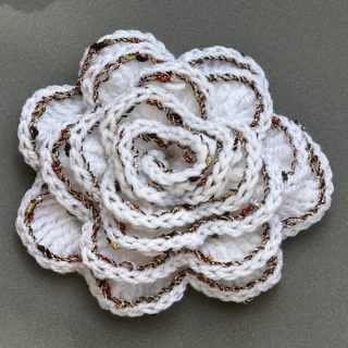 White rose crochet brooch with glittery borders