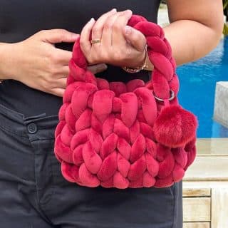 Burgundy velvet hand bag