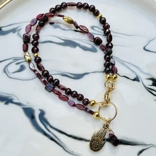 January birthstone, Garnet bracelet, gold filled.