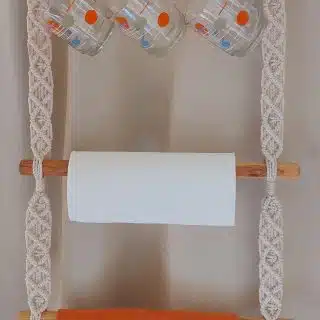Macrame Kitchen holder for towel, paper & mugs