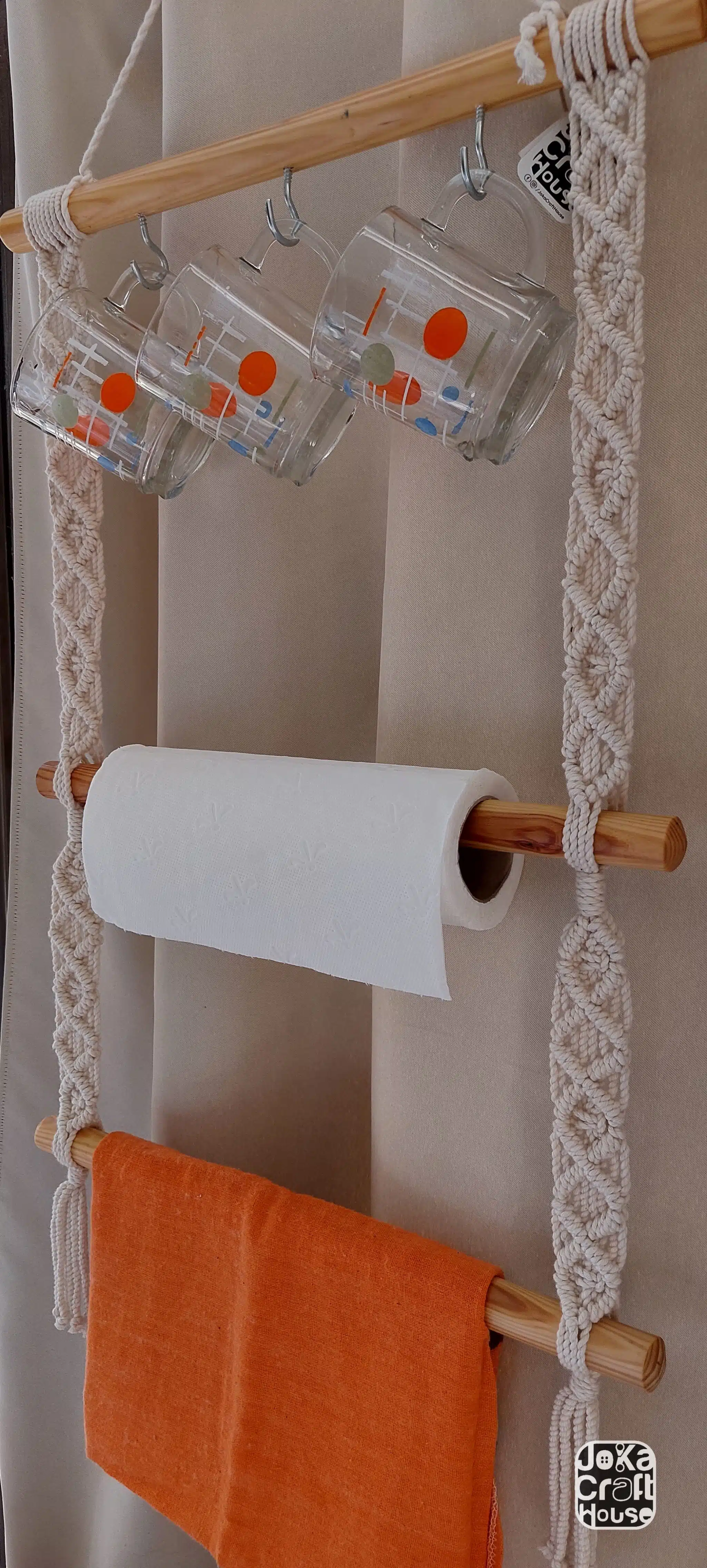 Macrame Kitchen holder for towel, paper & mugs 2 Photo 1736342392024 scaled