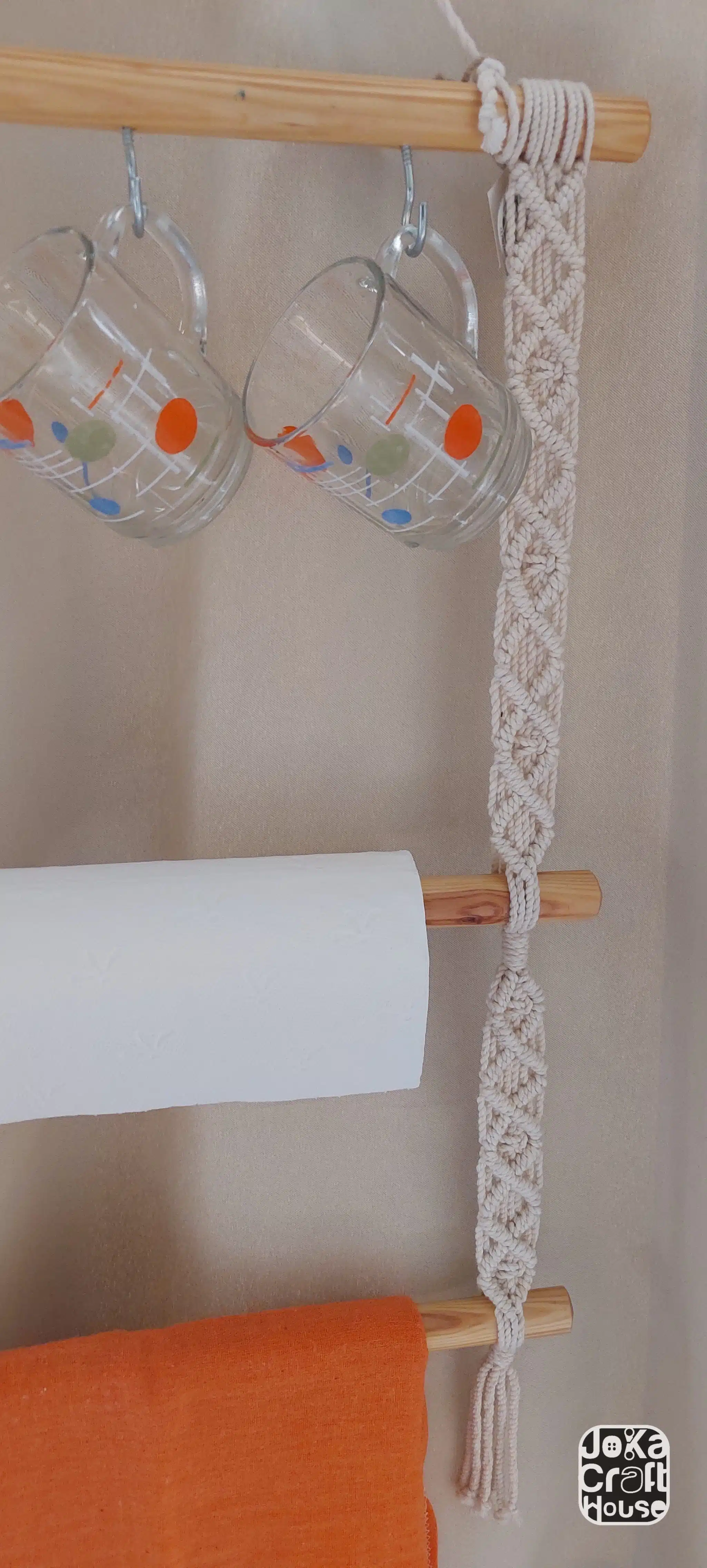 Macrame Kitchen holder for towel, paper & mugs 5 Photo 1736342664820 scaled