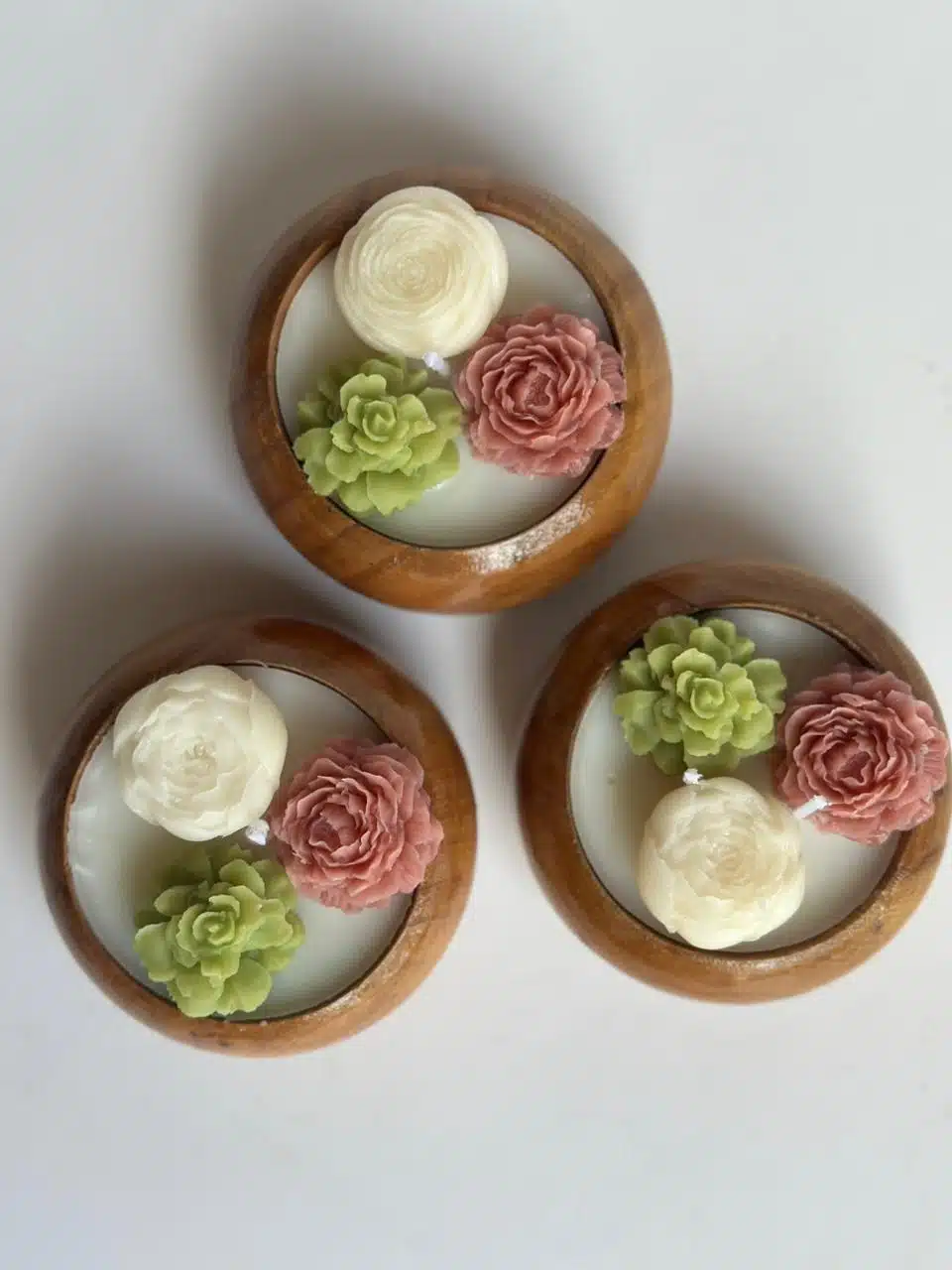 Wooden flower candle pots 3 Flower candle pot