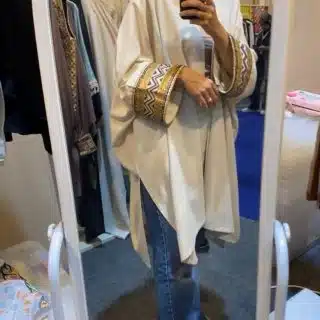 linen kimono with decorative cuffs