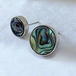 "Lustrous Ocean: Abalone Silver Studs"